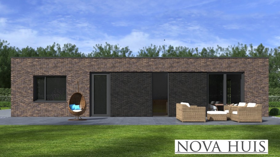 NOVAHUIS A180 bungalow plat dak levensloopbestendig energieneutraal onderhoudsarm