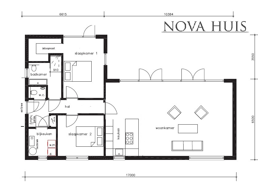 NOVAHUIS ATLANTA MBS duurzame bouw in staalframe A162  bungalow met plat dak