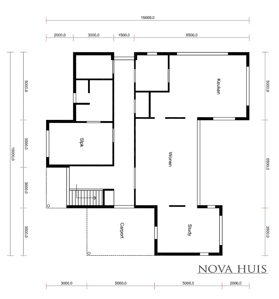 NOVAHUIS K301 moderne gelijkvloerse woning hoge ramen ATLANTA MBS staalframebouw 