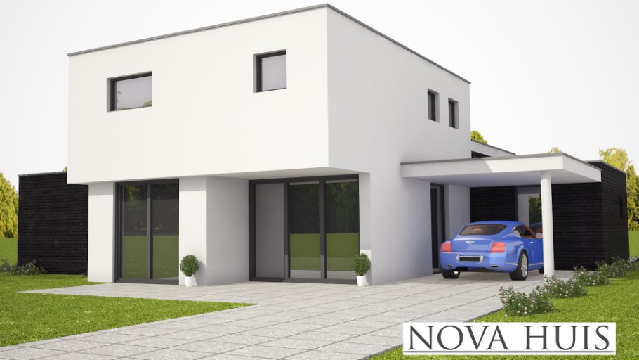 NOVAHUIS K301 moderne gelijkvloerse woning hoge ramen staalframebouw Nederland