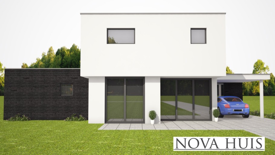 NOVAHUIS K301 moderne gelijkvloerse woning hoge ramen staalframebouw Nederland