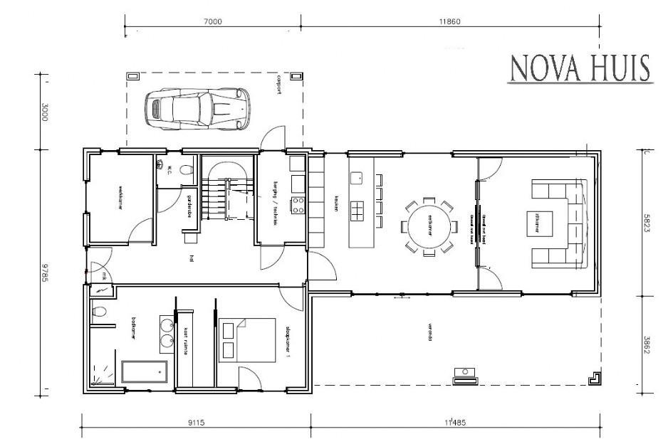 NOVAHUIS K389 ATLANTA MBS staalframebouw levensloopbestendige woning met overdekt terras