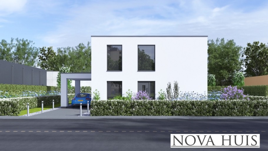 NOVAHUIS K389 staalframebouw Nederlandlevensloopbestendige woning met overdekt terras 