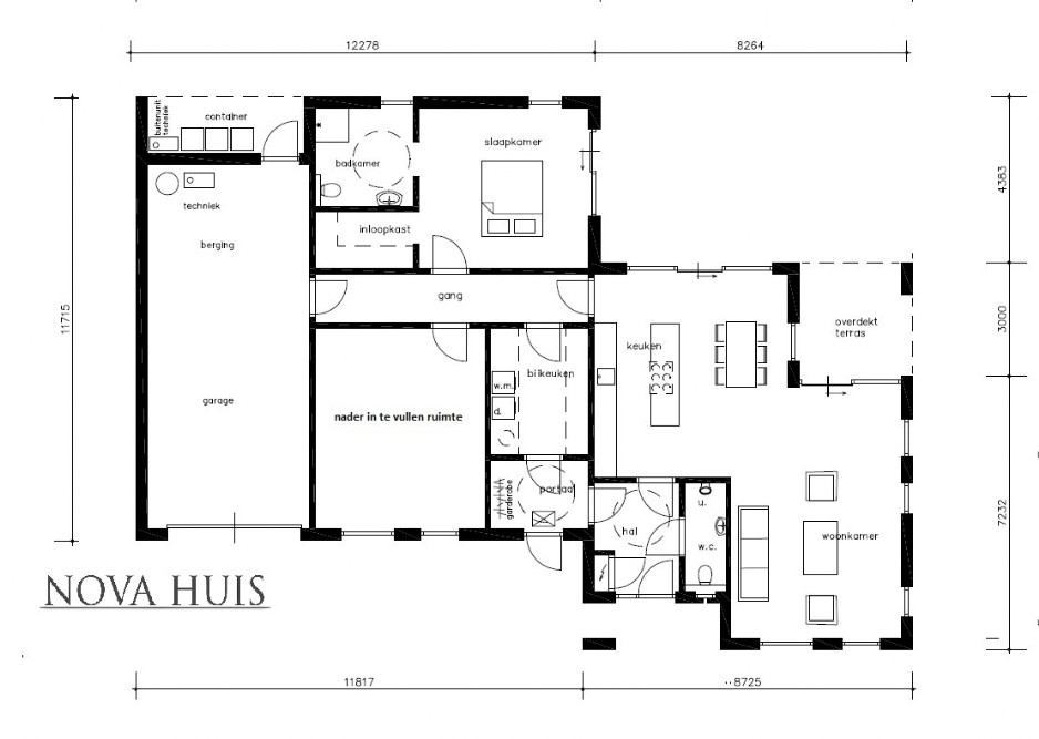 NOVAHUIS energieneutrale bungalow  A172 rolstoelvriendelijk met ATLANTA MBS staalframe beter bouwsysteem