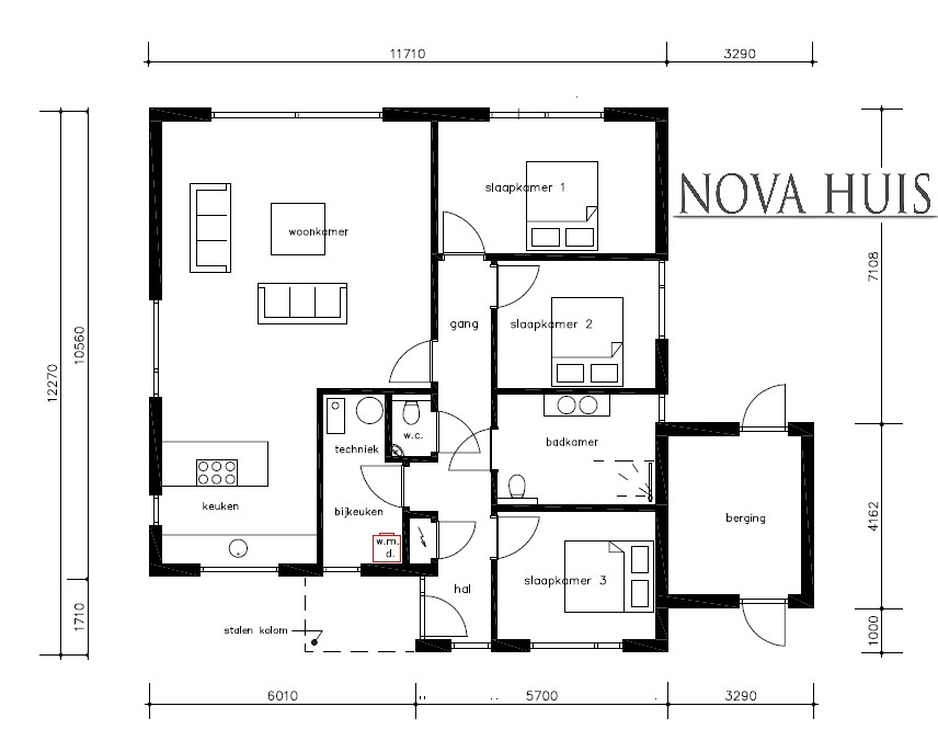 NOVAHUIS ontwerp A161 mooie moderne bungalow ATLANTA MBS Staalframe bouwe