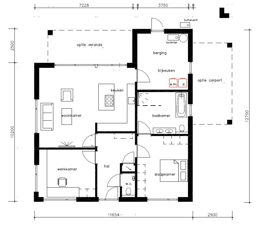 NOVAHUIS.NL A184 Bungalow levensloopbestendig floorplan plattegrond vrij indeelbaar