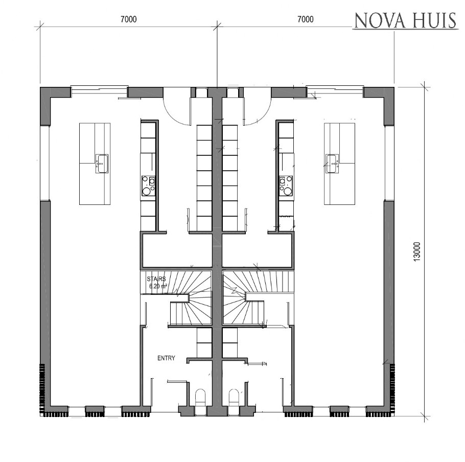 NOVAHUIS.nl TK48 moderne 2 onder 1 kap dubbele geschakelde woning met plat dak 