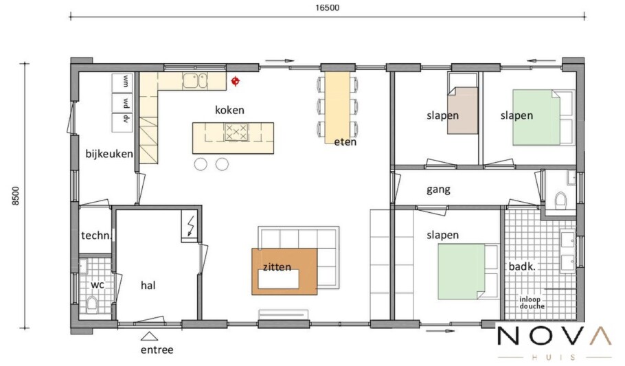 NOVA HUIS A198 levensloopbestendige bungalow met 3 slaapkamers en 2 badkamers