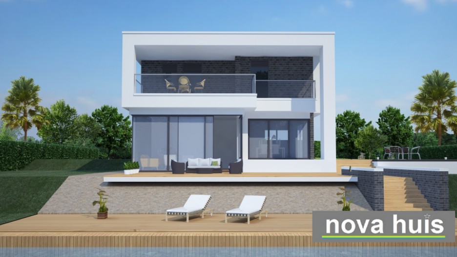 Nova-Huis.nl moderne waterkant woning in kubistische ontwerp en bouwstijl veel glas en terrassen K66