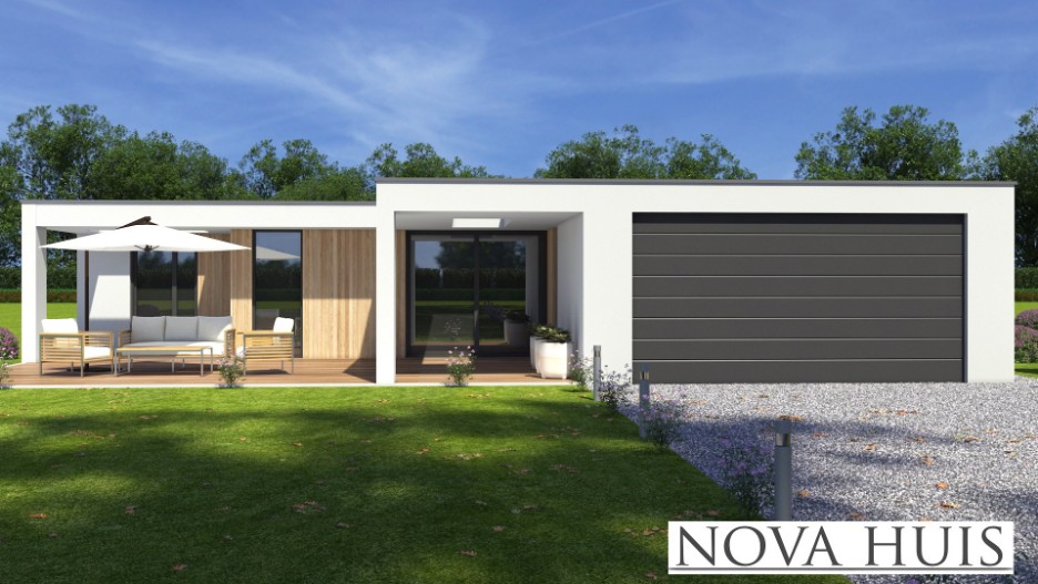 Novahuis.nl A159 bungalow plat dak overkapping  terras inpandige garage