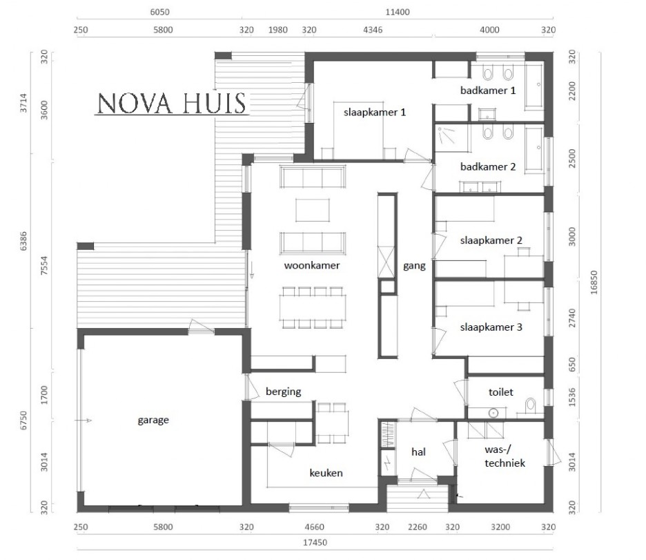 Novahuis.nl A159 bungalow plat dak overkapping  terras inpandige garage