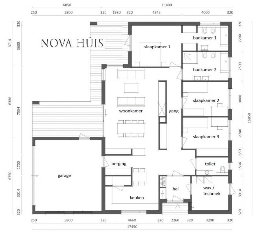 Novahuis.nl A159 bungalow plat dak overkapping  terras inpandige garage