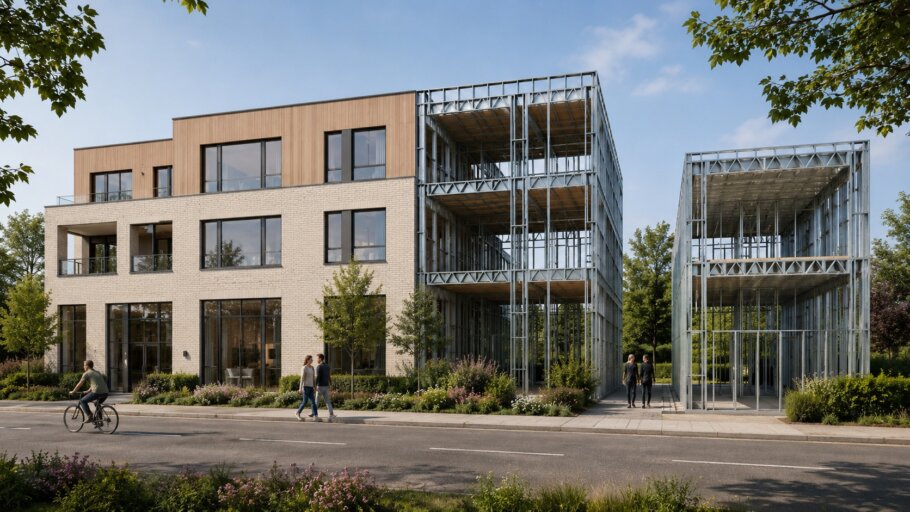 Staalframebouw toegepast bij appartementenbouw en optoppingen op bestaande gebouwen