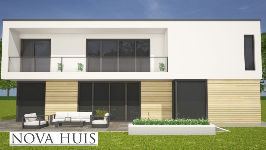 Strakke moderne villa onderhoudsvrij energieneutraal prefab bouwmethode NOVA-HUIS K32