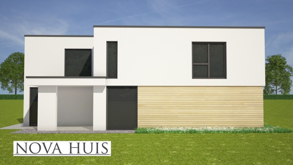 Strakke moderne villa onderhoudsvrij energieneutraal prefab bouwmethode NOVA-HUIS K32