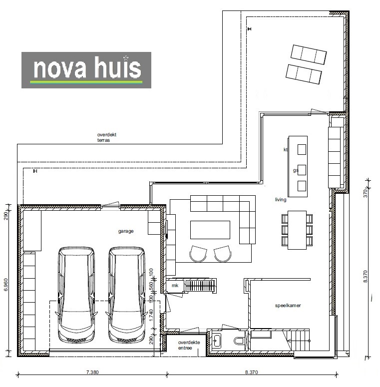 Strakke moderne vrijstaande villa met inpandige garage overdekt terras Staalframebouw NOVA-HUIS K1488