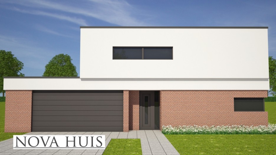Strakke moderne vrijstaande villa met inpandige garage overdekt terras Staalframebouw NOVA-HUIS K1488