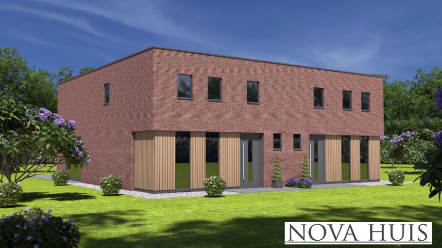 NOVAHUIS.nl TK48 moderne 2 onder 1 kap dubbele geschakelde woning met plat dak  