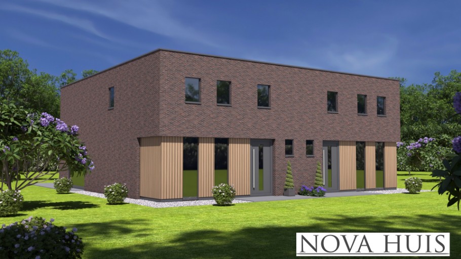 NOVAHUIS.nl TK48 moderne 2 onder 1 kap dubbele geschakelde woning met plat dak  