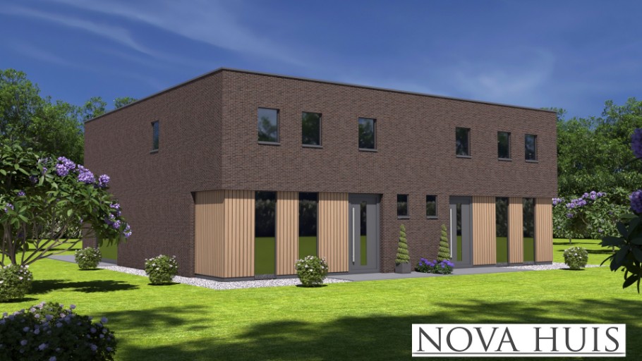 NOVAHUIS.nl TK48 moderne 2 onder 1 kap dubbele geschakelde woning met plat dak  