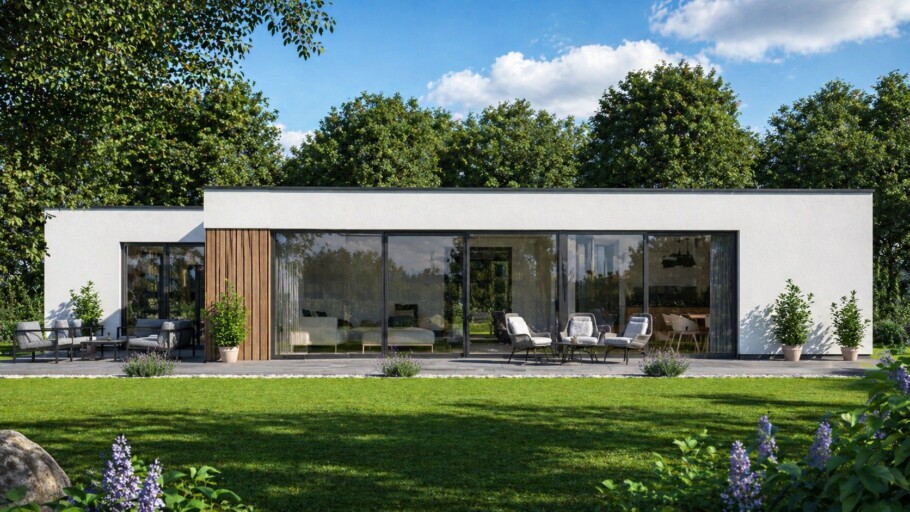 NOVA-HUIS A169 levensloopwoning bungalow met plat dak 3 drie slaapkamers staalframebouw Nederland