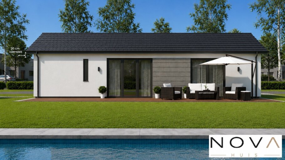 Moderne levensloopbestendige woning A-154 met plat dak of laag zadeldak compact en ca. 100 m2