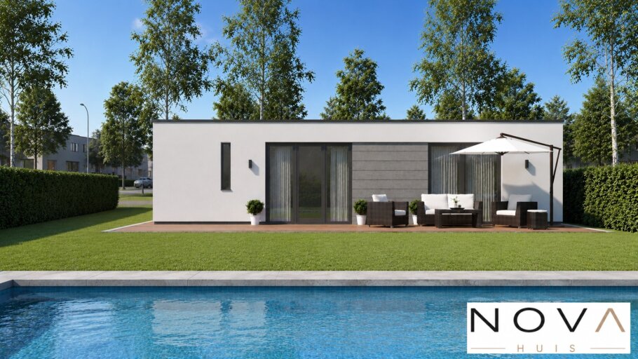 Moderne levensloopbestendige woning A-154 met plat dak of laag zadeldak compact en ca. 100 m2