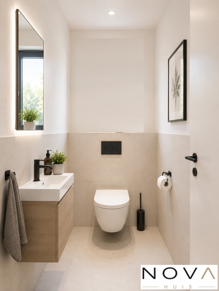 Modern interieur van kubistische woning met leefkeuken en grote glaspartijen