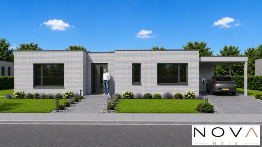 Moderne gelijkvloerse woning NOVA HUIS ontwerp A-180 met grote leefruimte en slaapkamer op de begane grond