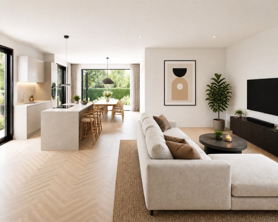 een witte NOVA HUIS schuurwoningen beter gebeouwd met staalframebouw