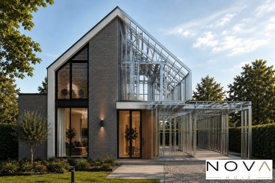 hier ziet u hoe een staalframebouw constructie in schuurwoning wordt verwerkt