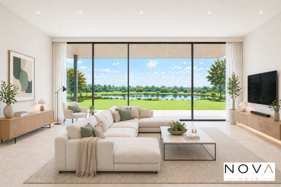 NOVAHUIS K301 moderne gelijkvloerse woning hoge ramen staalframebouw Nederland