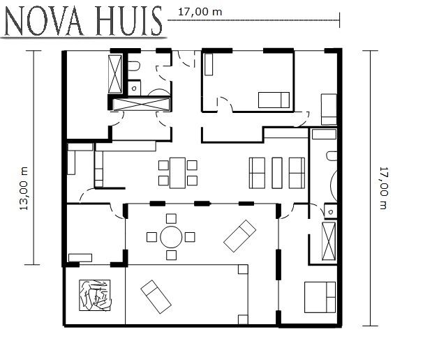 plattegrond NOVA-HUIS gelijkvloerse bungalow met plat dak en patio A2