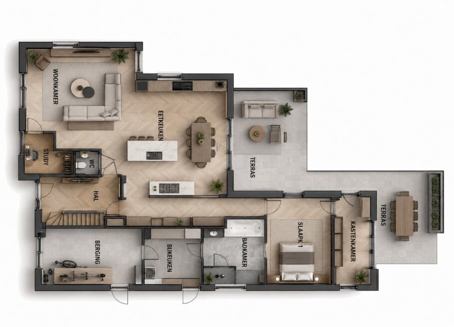 NOVA HUIS K-406 witte moderne kubistische kubus woning met veel glas prefab interieur