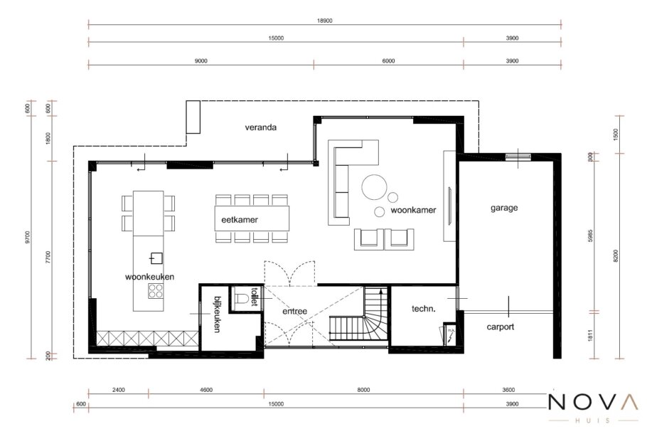 plattegrond en indeling voor villa K-382 versie L 