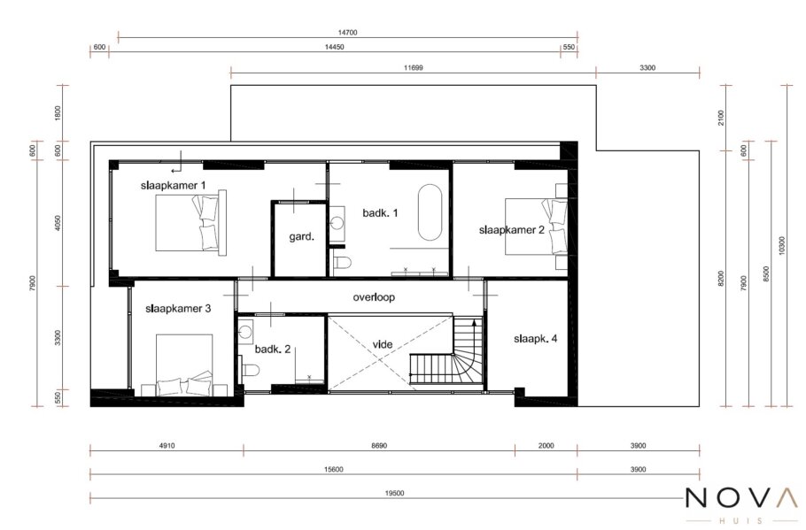 plattegrond en indeling voor villa K-382 versie L 