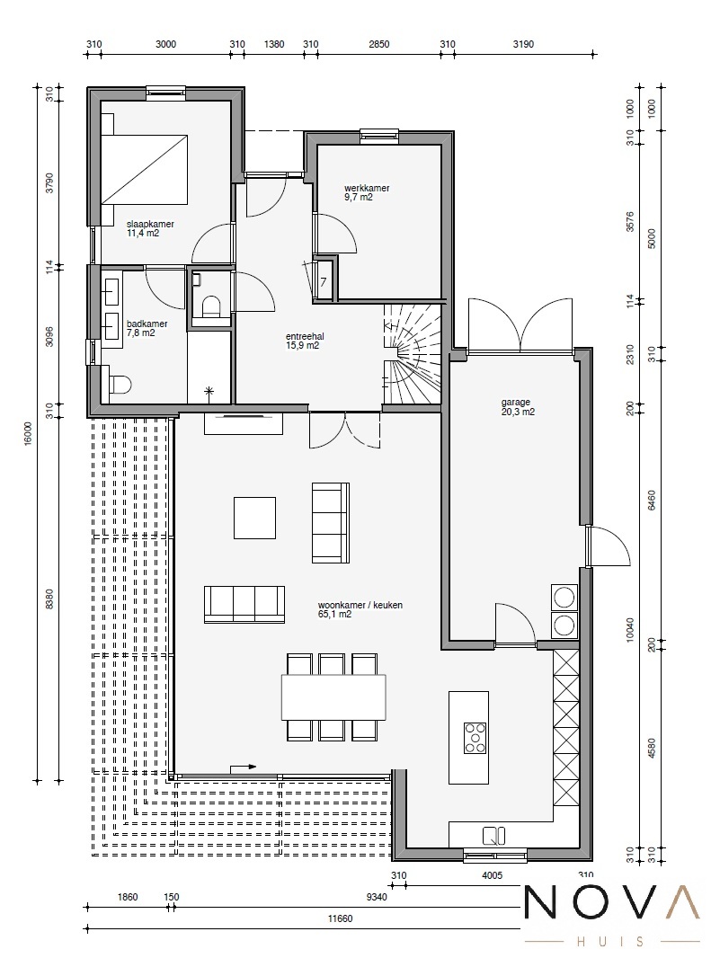 Moderne kubistische woning K-329 met plat dak plattegronden en indelingen