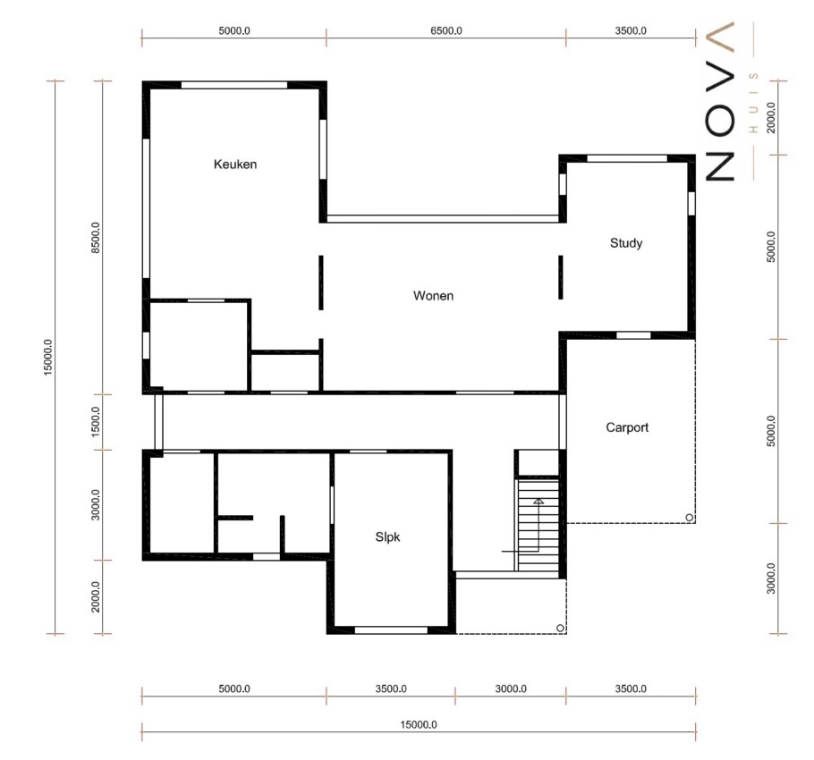 NOVAHUIS K301 moderne gelijkvloerse woning hoge ramen staalframebouw Nederland