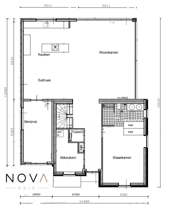 Moderne kubistische woning K-257 indeling en plattegrond