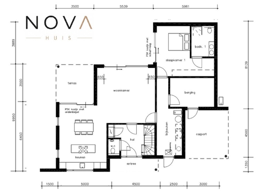NOVA-HUIS M392 gelijkvloerse woning met kleine verdieping voor gasten gebouwd door Staalframebouw Nederland