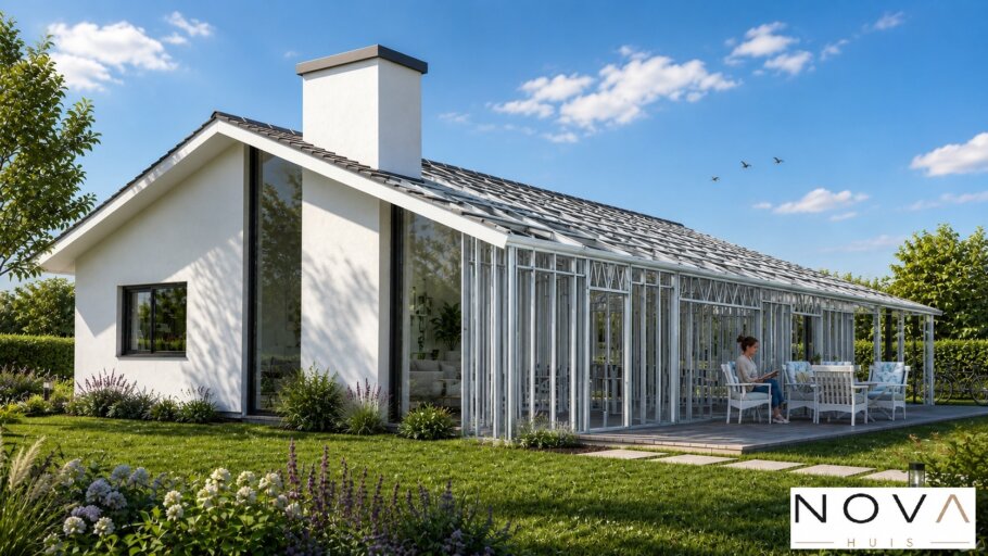 Moderne levensloopbestendige woning met zadeldak type A-136 van NOVA HUIS met alle woonfuncties op de begane grond