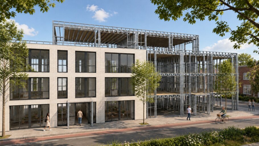 Staalframebouw toegepast bij appartementenbouw en optoppingen op bestaande gebouwen