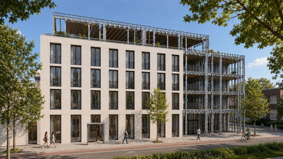 Staalframebouw toegepast bij appartementenbouw en optoppingen op bestaande gebouwen