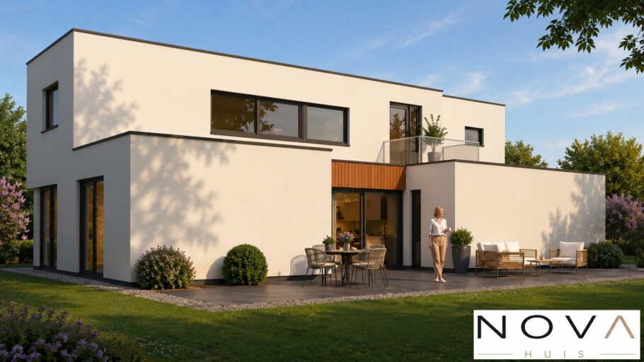 NOVA HUIS type 402 kubistische woning slaapkamer en badkamer beneden