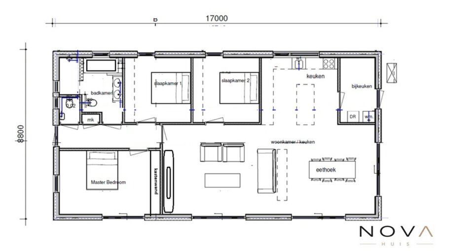 Voorbeeld indeling en plattegrond A-201 bungalow met lage kap