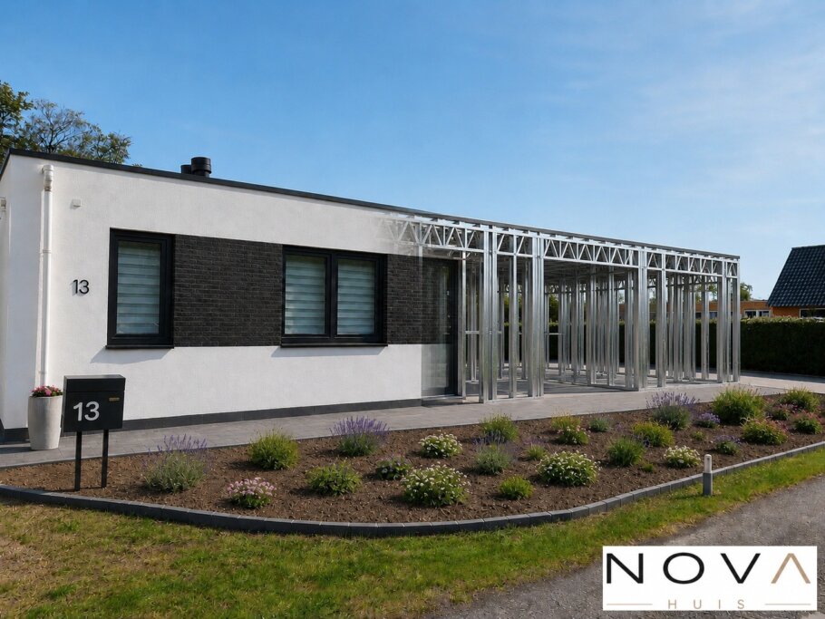 hier ziet u hoe een staalframebouw constructie in bungalow met plat wordt verwerkt