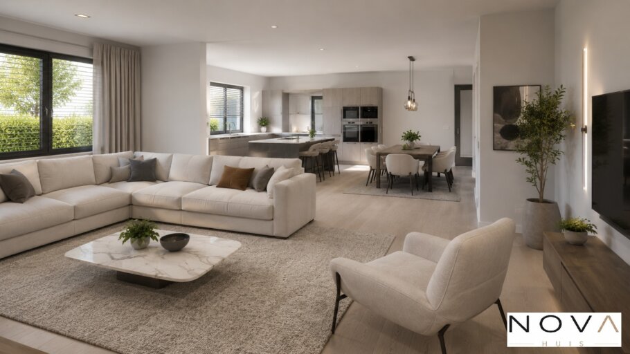 Modern interieur van levensloopbestendige designwoning met veel daglicht