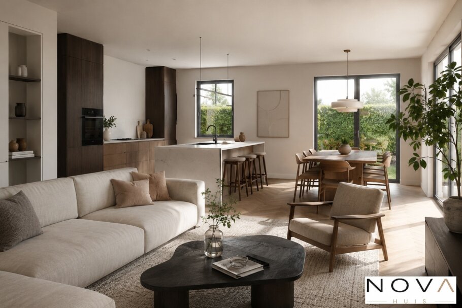 Modern interieur van levensloopbestendige designwoning met veel daglicht