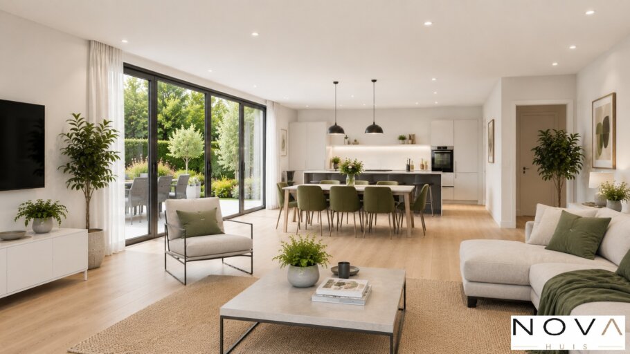 Modern interieur van levensloopbestendige designwoning met veel daglicht