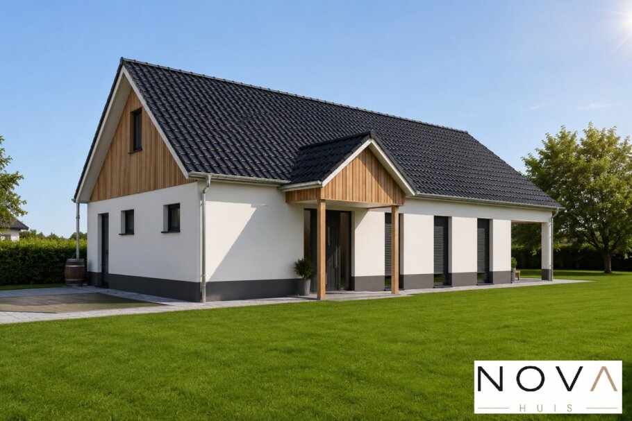 Moderne levensloopbestendige schuurwoning Kap-157 met zadeldak en grote glaspartijen